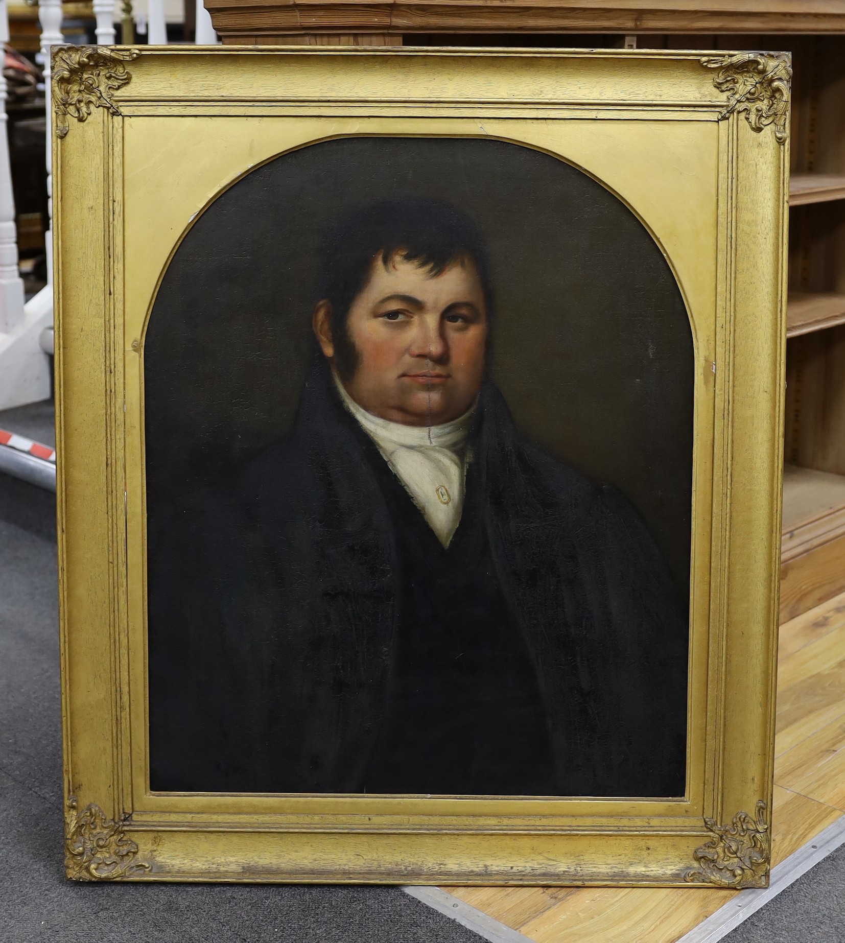 English School c.1830, oil on canvas, Half length portrait of a gentleman, 74 x 61cm